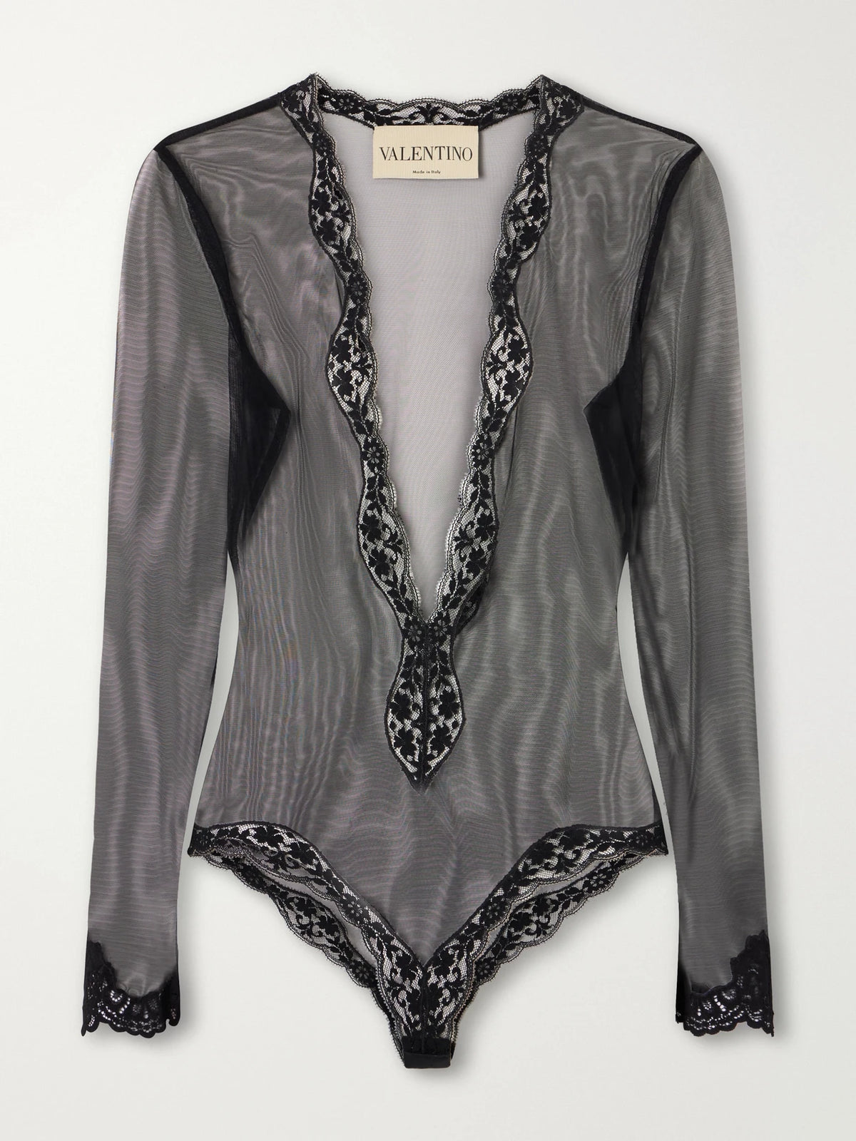 Valentino Garavani Lace-trimmed Mesh Bodysuit