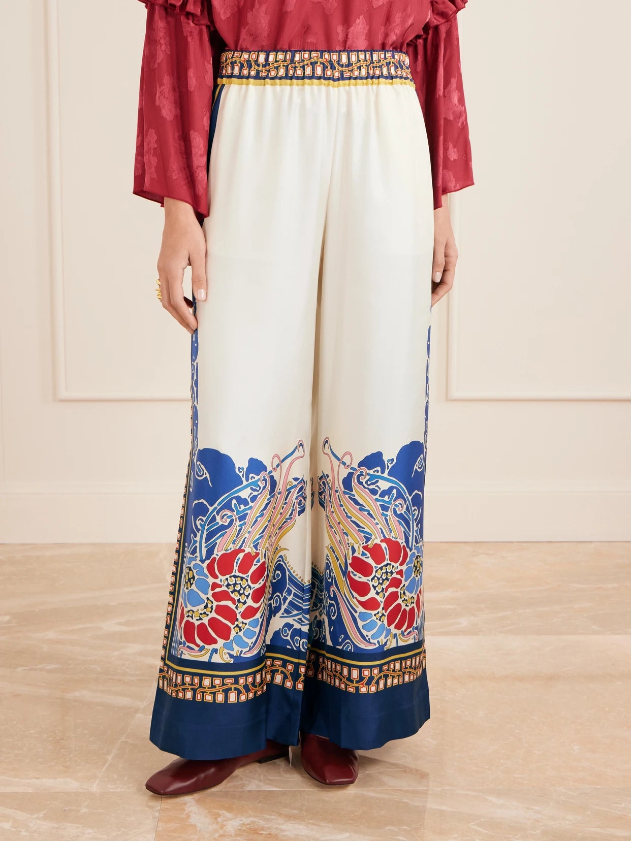 Printed Silk-twill Wide-leg Pants