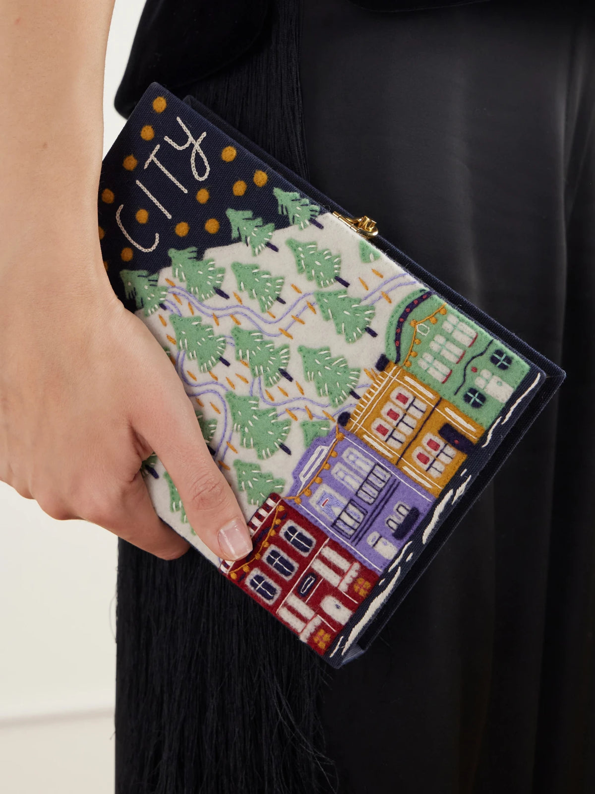 Image of Bags. Product name - Park City Embroidered Canvas Clutch in Multi colour by brand - Olympia Le-Tan