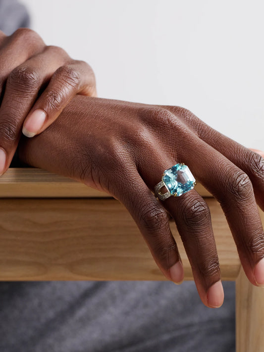 Image of Rings. Product name - 14-karat Gold, Topaz And Diamond Ring in Blue colour by brand - Mateo