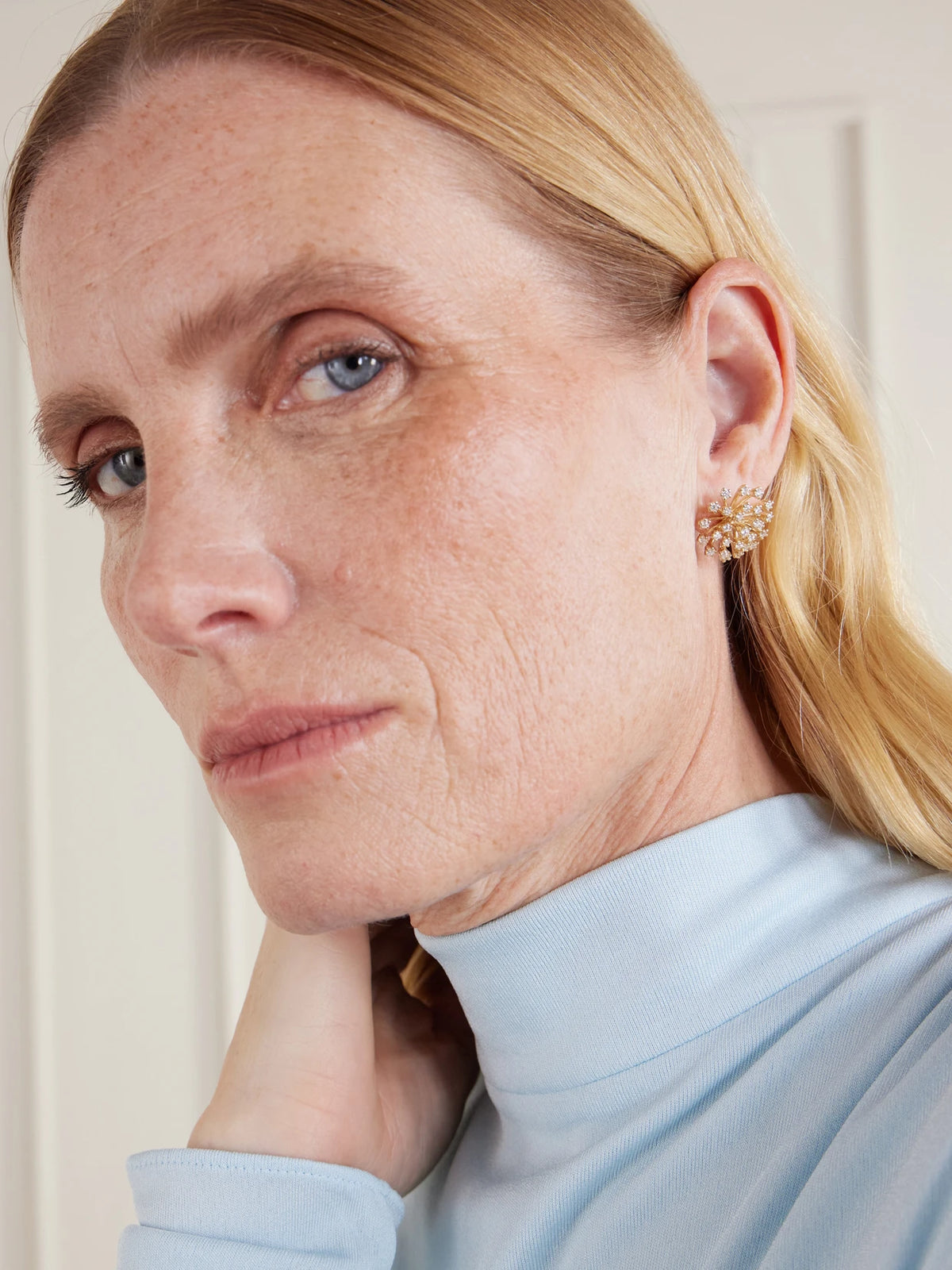 Image of Earrings. Product name - Burst Flower 14-karat Gold Diamond Earrings in Multi colour by brand - Sydney Evan