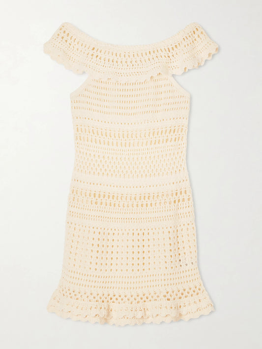 Image of Dresses. Product name - Zoa Crocheted Cotton-blend Mini Dress in Ecru colour by brand - MARANT ÉTOILE