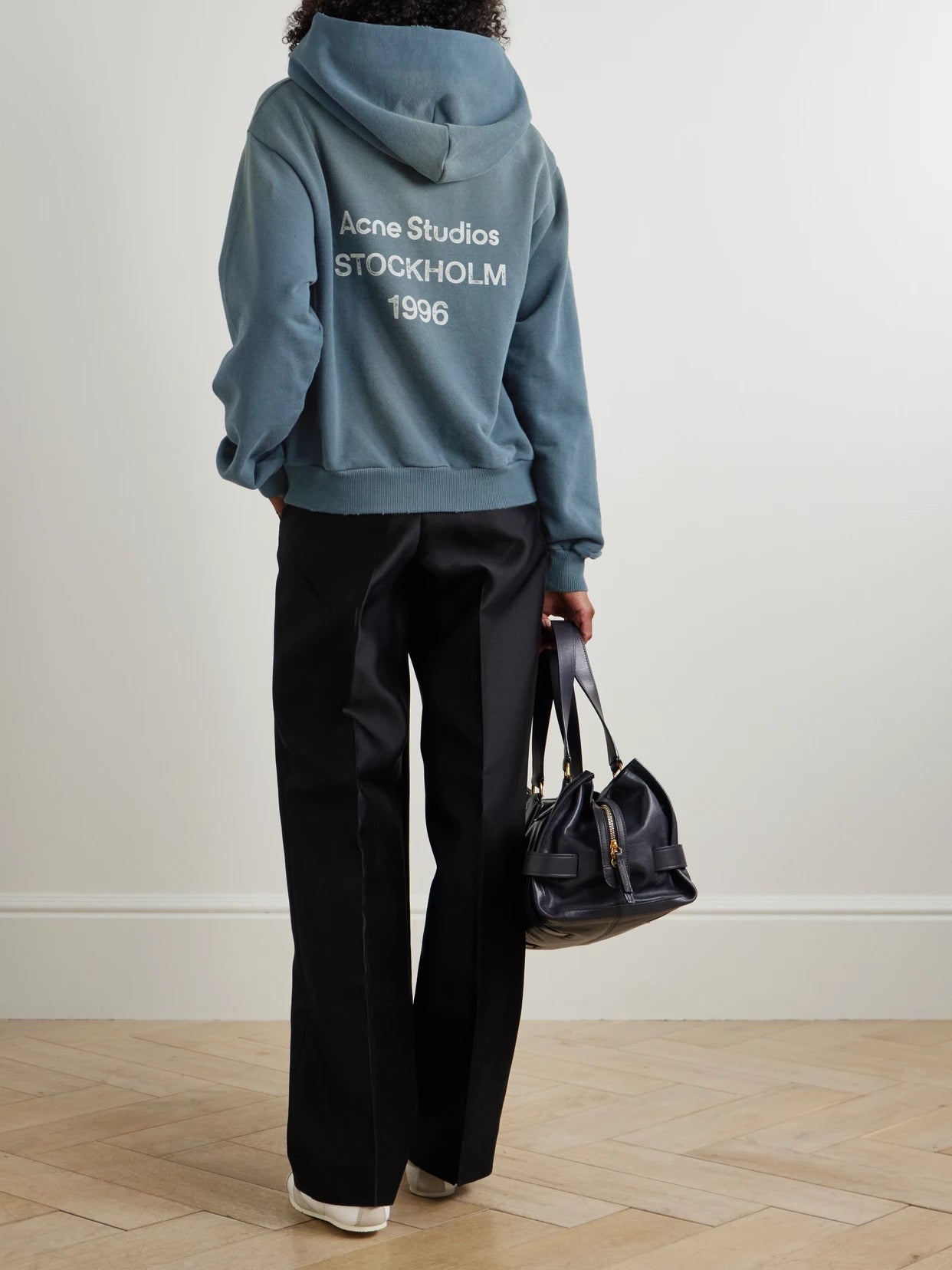 Image of Sleepwear & Loungewear. Product name - Printed Organic Cotton-blend Jersey Hoodie in Navy colour by brand - Acne Studios