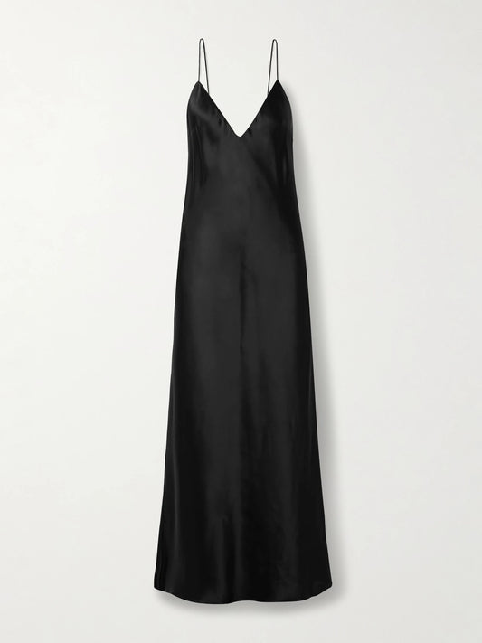 Image of Dresses. Product name - Taja Satin Maxi Dress in Black colour by brand - KHAITE