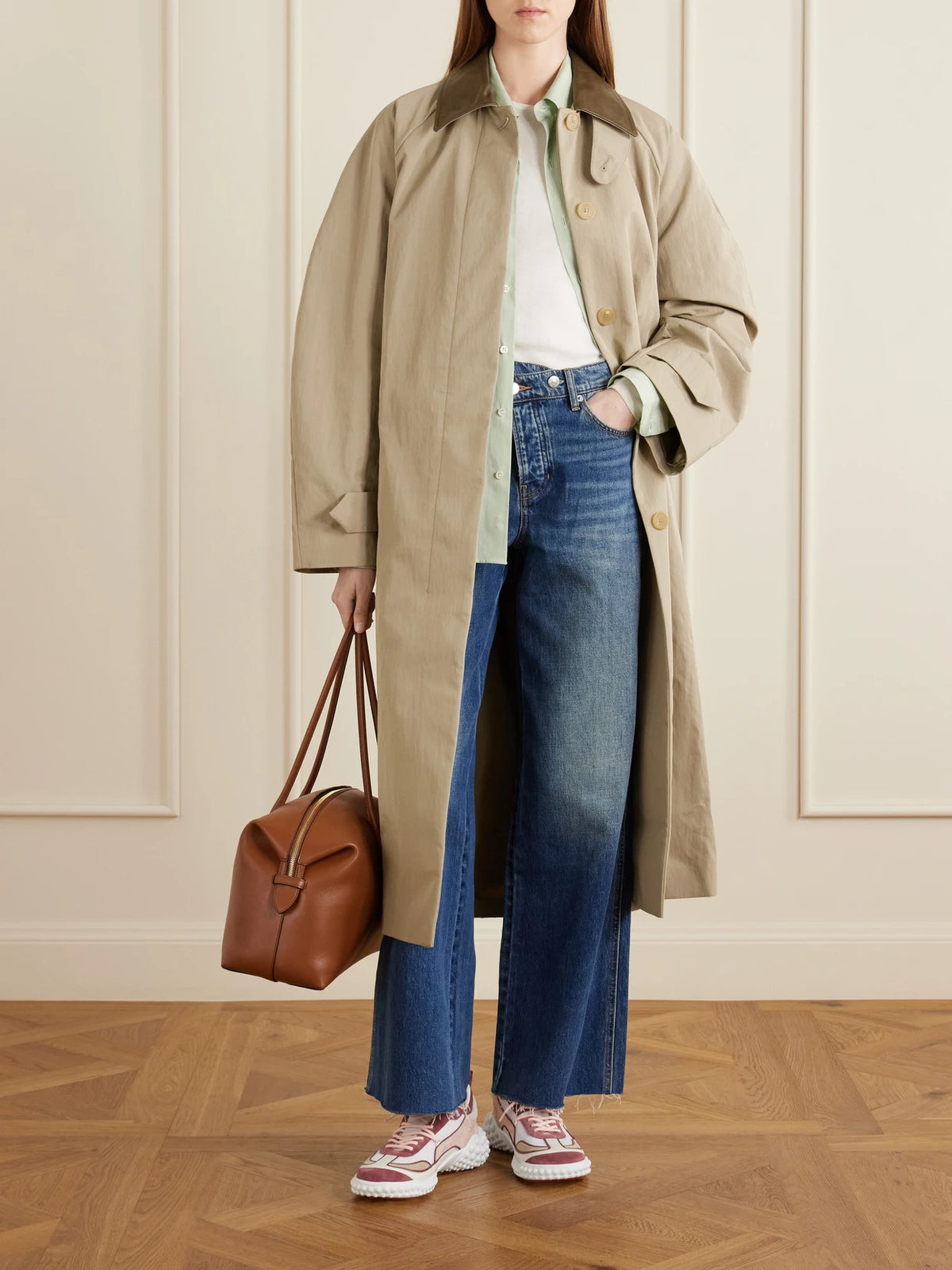 Image of Sneakers. Product name - Mara Leather-trimmed Sneakers in Pastel pink colour by brand - Christian Louboutin