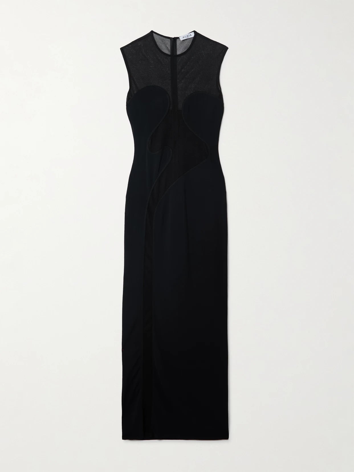 Image of Dresses. Product name - Silk-trimmed Stretch-knit Maxi Dress in Black colour by brand - Alaïa