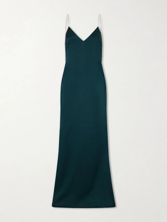 Image of Dresses. Product name - Embellished Silk-satin Gown in Green colour by brand - TOM FORD