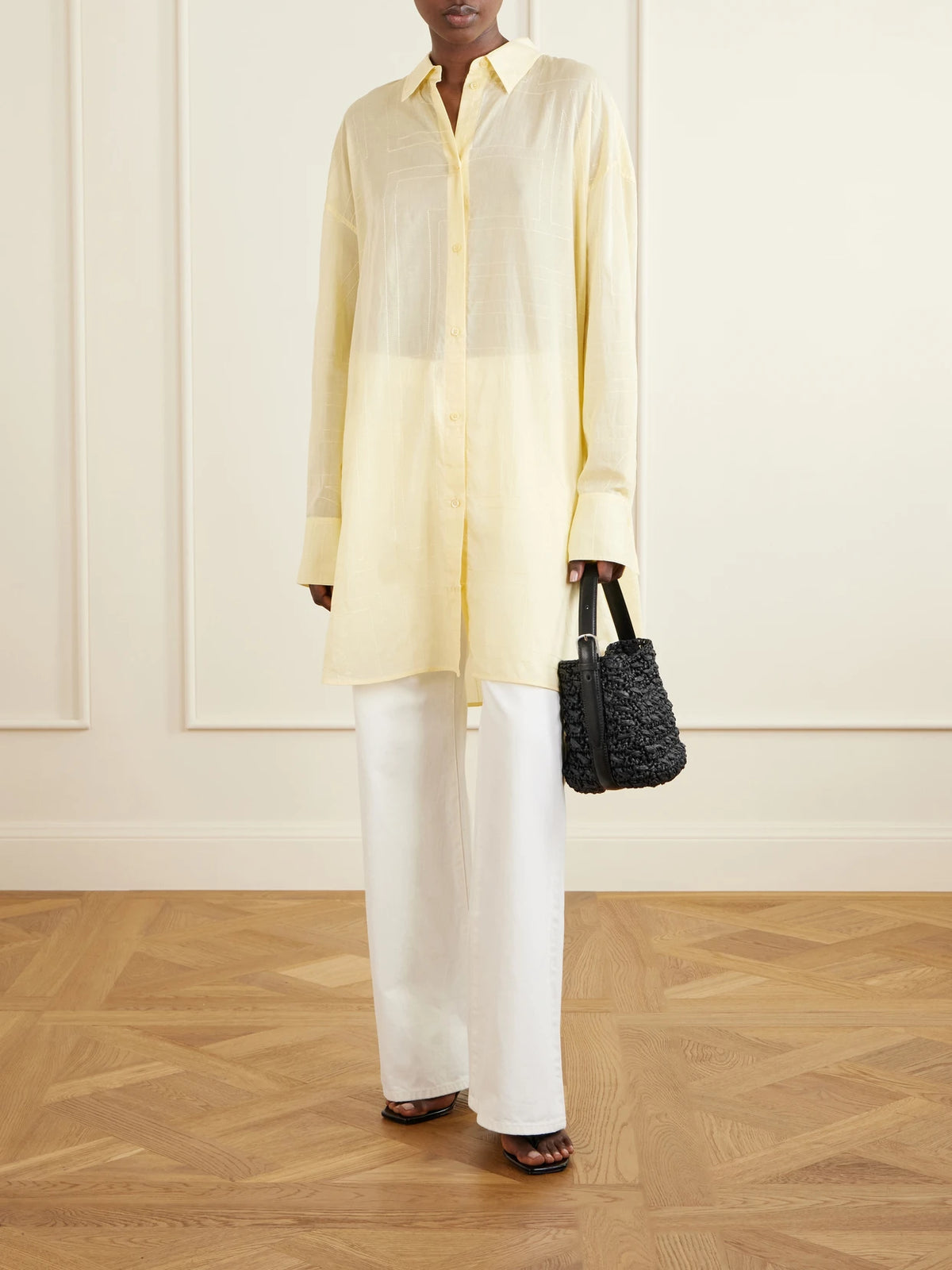Belted Small Leather-trimmed Raffia Shoulder Bag