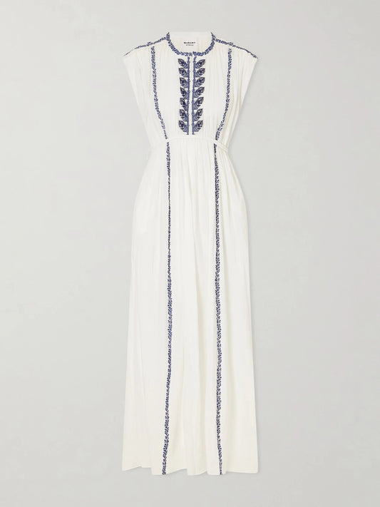 Image of Dresses. Product name - Liviane Embroidered Cotton Maxi Dress in White colour by brand - MARANT ÉTOILE