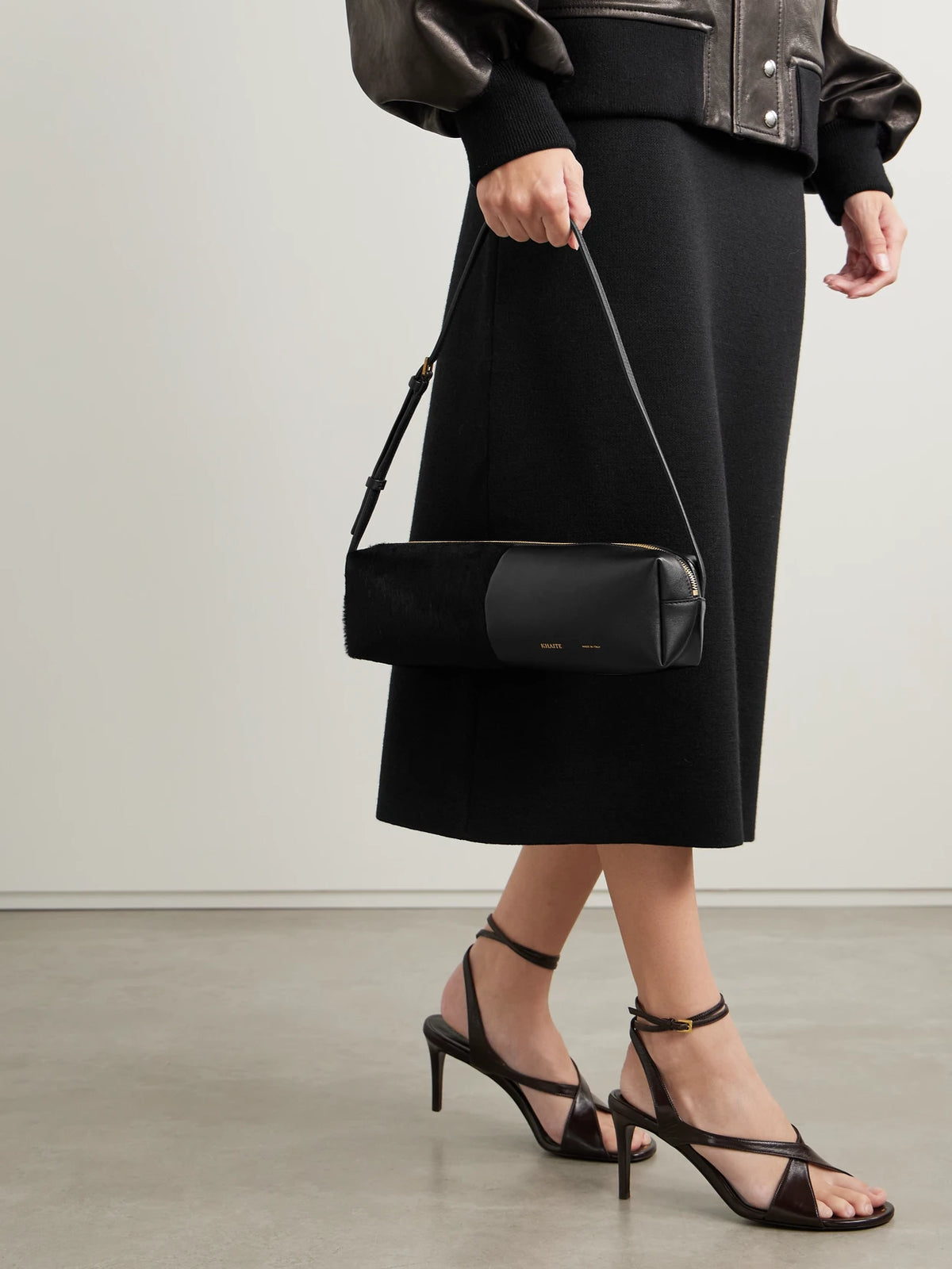 Image of Bags. Product name - Kye Calf Hair And Leather Shoulder Bag in Black colour by brand - KHAITE