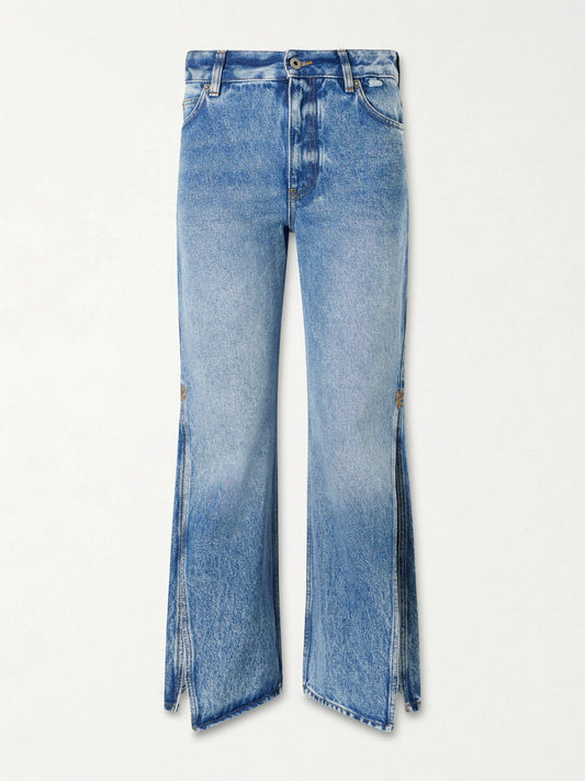 Image of Jeans. Product name - + Paula's Ibiza High-rise Flared Jeans in Mid denim colour by brand - LOEWE