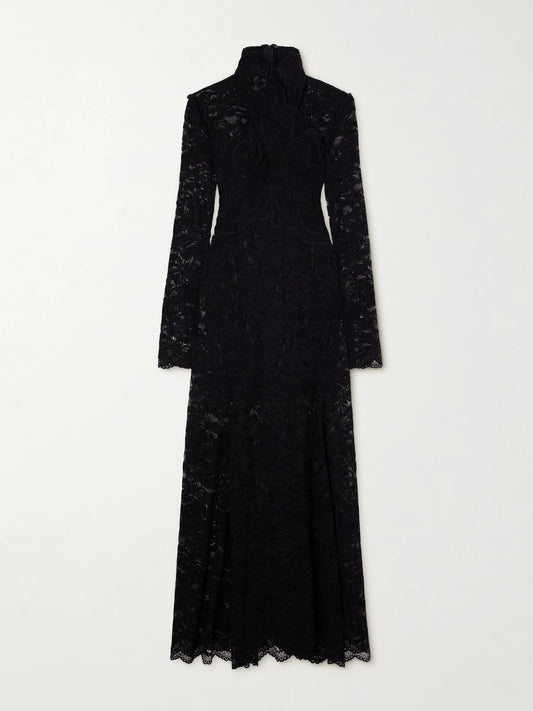 Image of Dresses. Product name - Layered Lace Maxi Dress in Black colour by brand - RABANNE