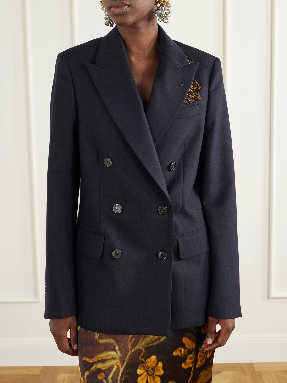 Dries Van Noten Embellished Double-breasted Wool Blazer