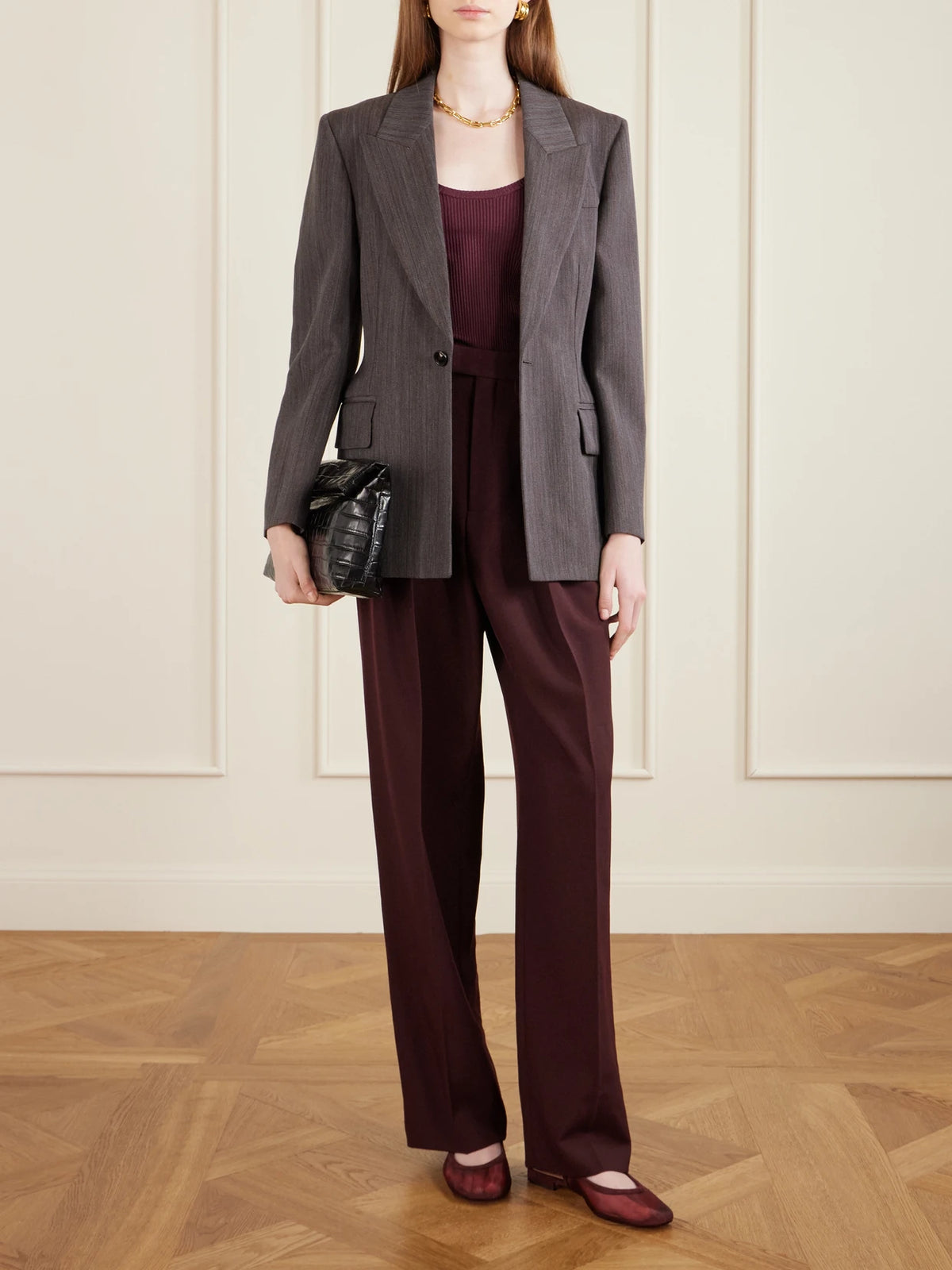 Image of Flats. Product name - Suede-trimmed Mesh Slingback Flats in Burgundy colour by brand - Gianvito Rossi