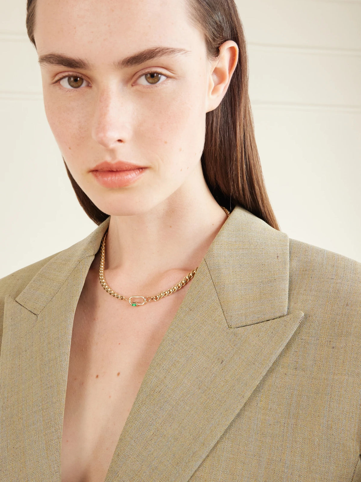 Image of Charms. Product name - Solo Baguette Babylock 14-karat Gold Emerald Pendant in Green colour by brand - Marla Aaron