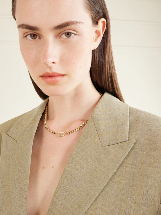 Image of Charms. Product name - Solo Baguette Babylock 14-karat Gold Emerald Pendant in Green colour by brand - Marla Aaron