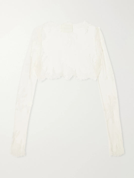 Danielle Frankel Taylor Lace-appliqué Tulle Cropped Bolero