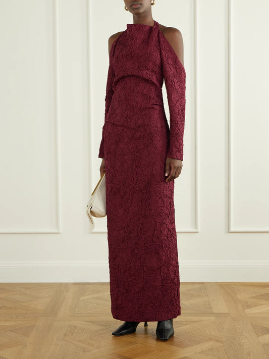 Image of Dresses. Product name - Lina Open-back Crinkled-silk Maxi Dress in Burgundy colour by brand - Proenza Schouler