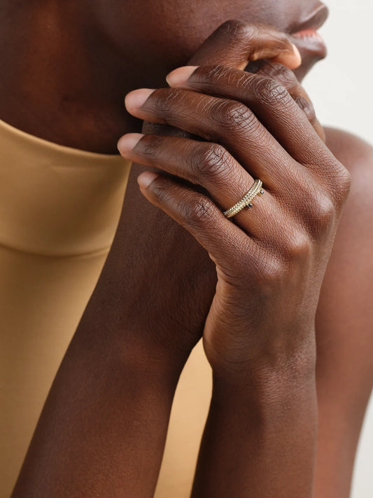 Image of Rings. Product name - Alliance Crapaud 9-karat Gold Diamond Ring in Multi colour by brand - Yvonne Léon