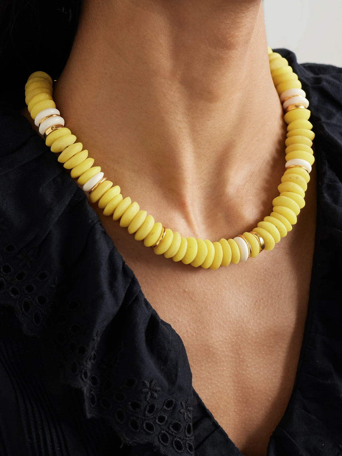 Image of Necklaces. Product name - Laguna Gold-plated Beaded Necklace in Bright yellow colour by brand - Lizzie Fortunato