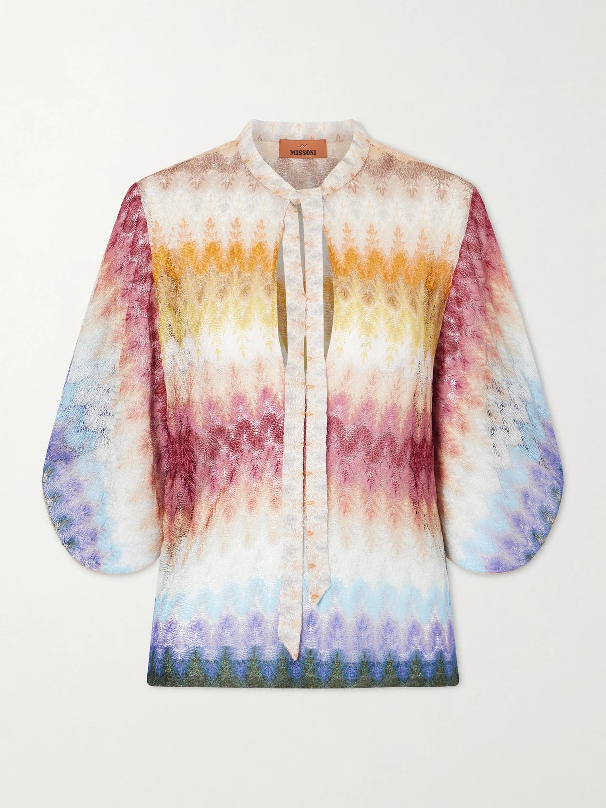 Tie-detailed Striped Crochet-knit Blouse