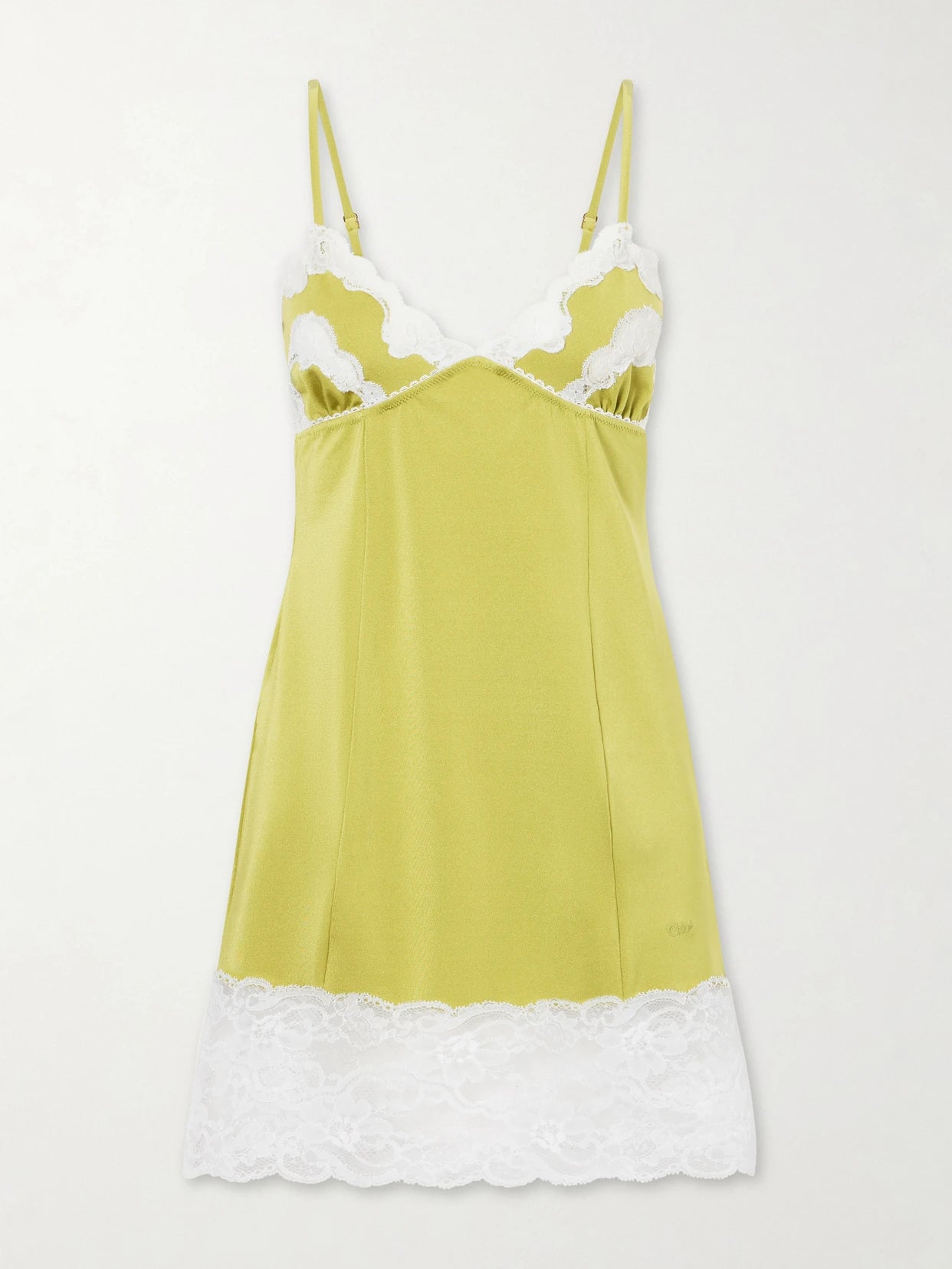Lace-trimmed Satin Mini Dress