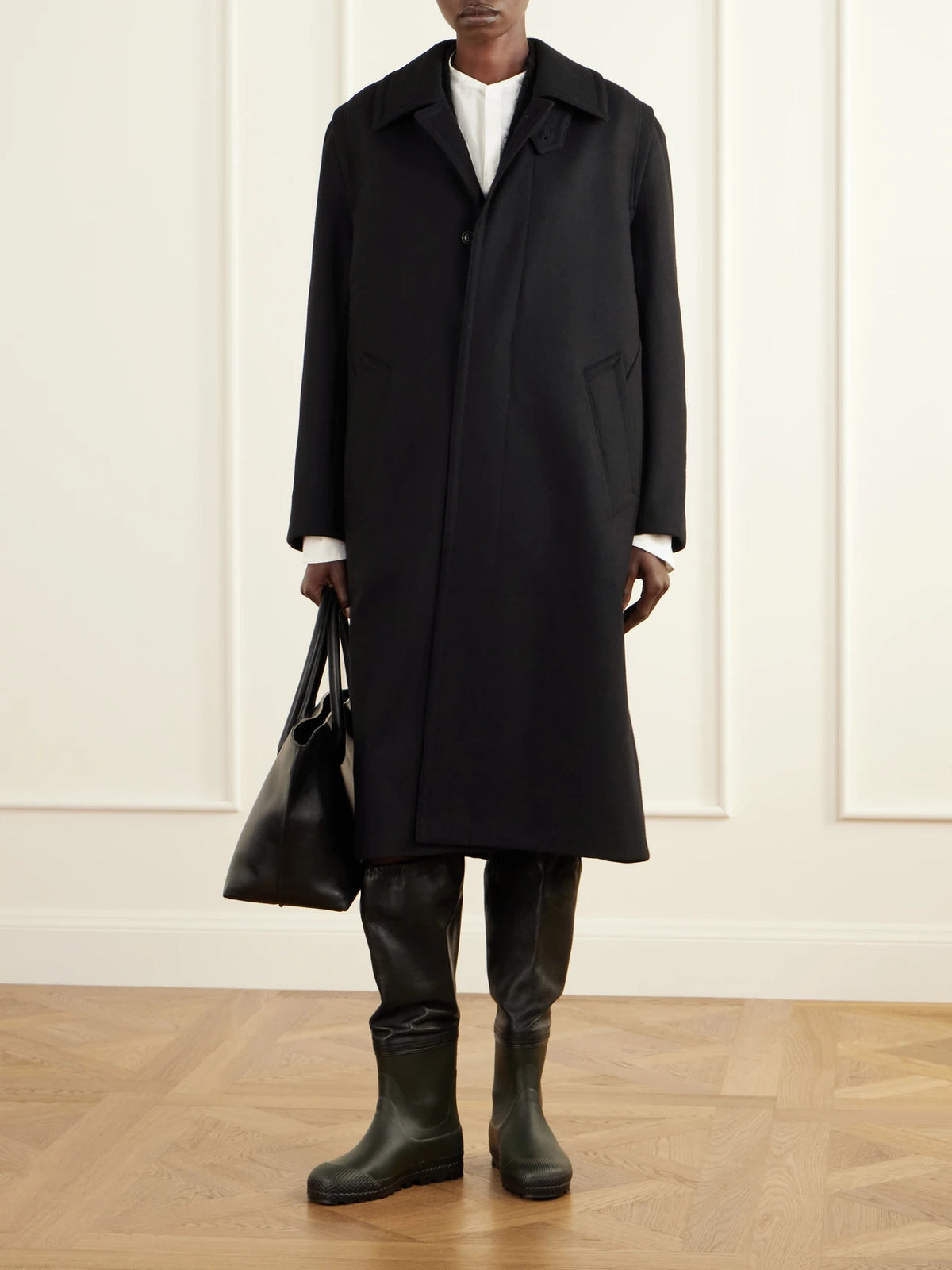 Image of Coats & Jackets. Product name - Loden Felted Virgin Wool Coat in Black colour by brand - RIER