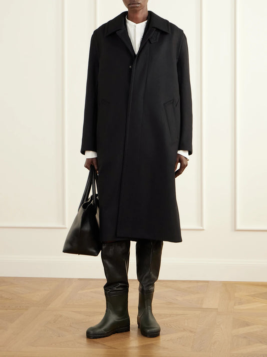 Image of Coats & Jackets. Product name - Loden Felted Virgin Wool Coat in Black colour by brand - RIER