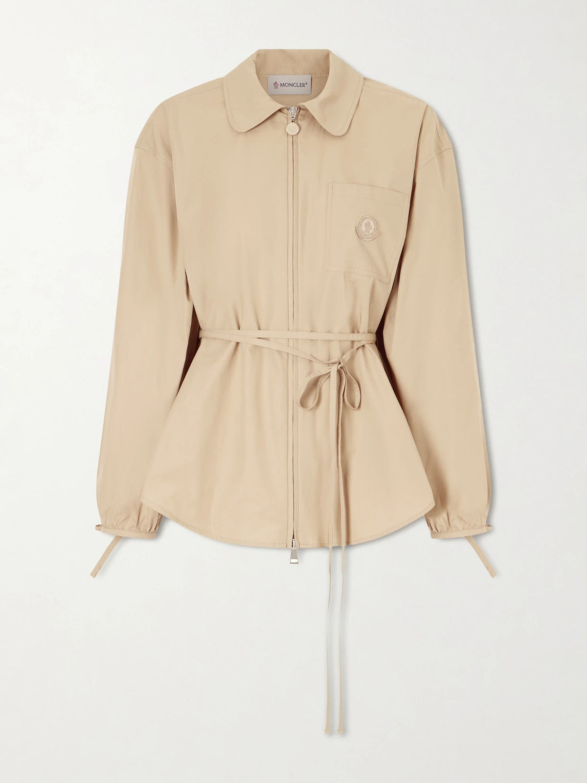 Belted Appliquéd Cotton-poplin Zip-up Shirt