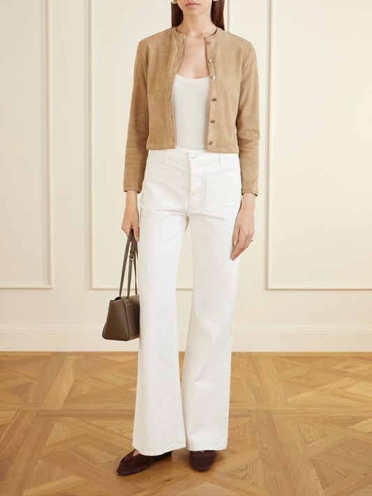 Image of Coats & Jackets. Product name - Astrid Suede Cardigan in Beige colour by brand - STOULS