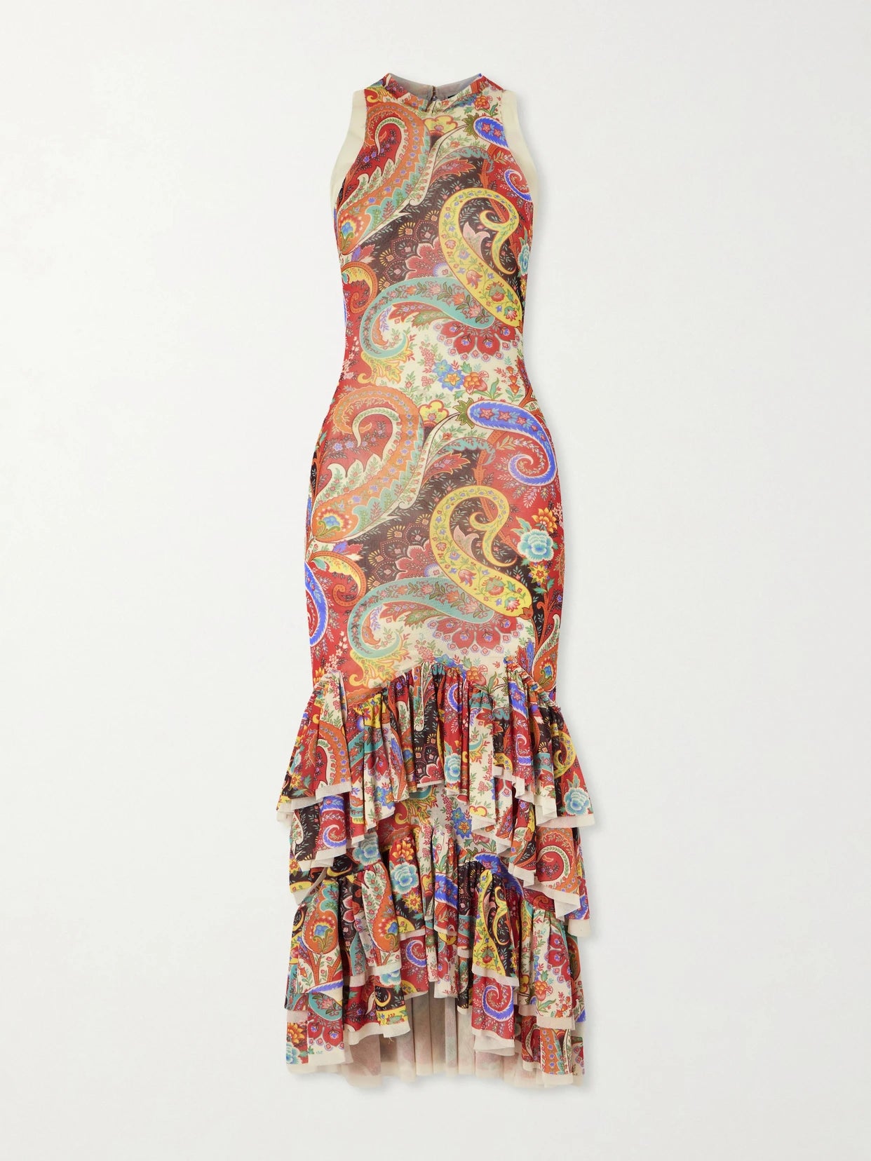 Ruffled Paisley-print Chiffon Midi Dress