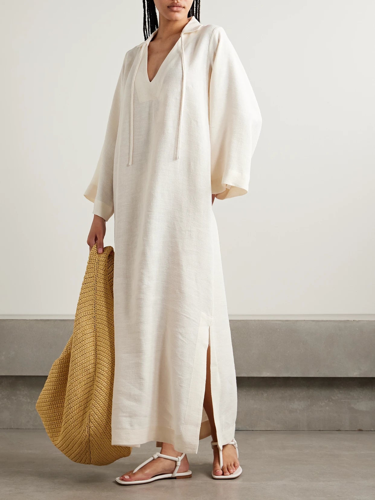 Image of Dresses. Product name - Shantung Maxi Dress in Ivory colour by brand - Lisa Marie Fernandez