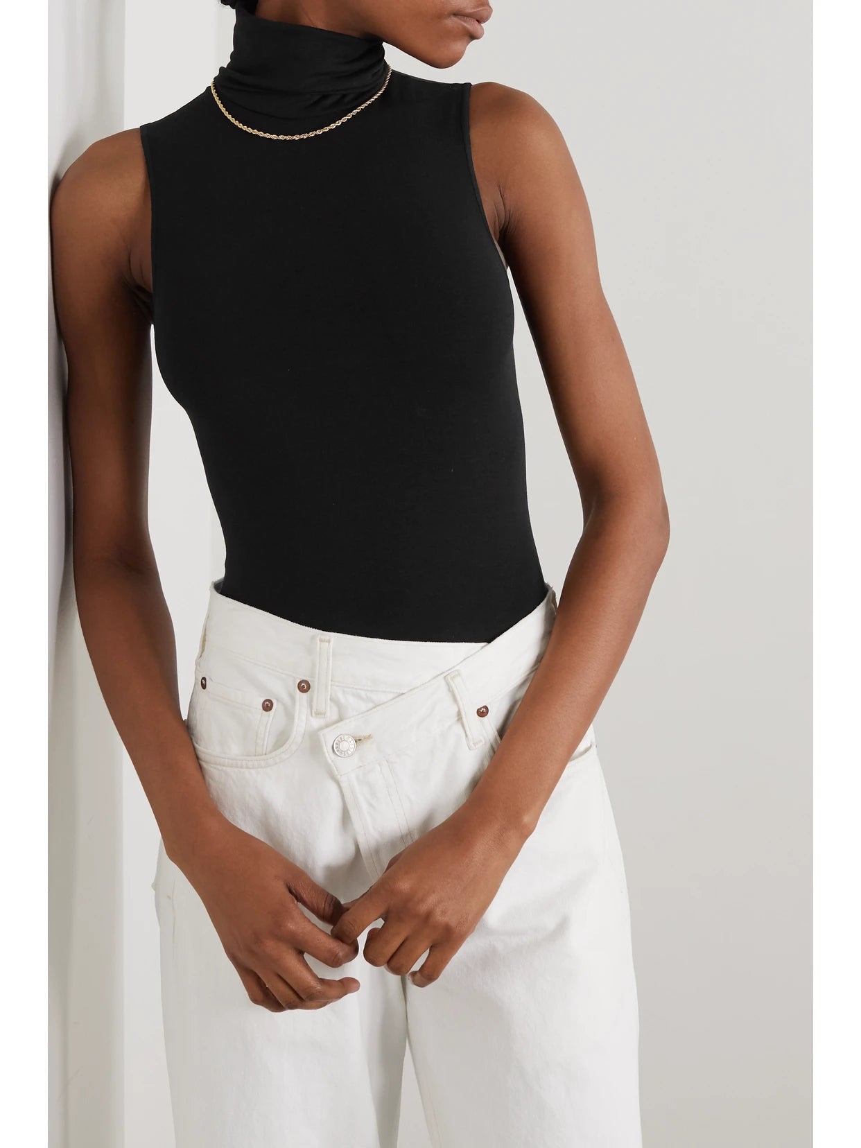 Stretch Modal-blend Turtleneck Thong Bodysuit