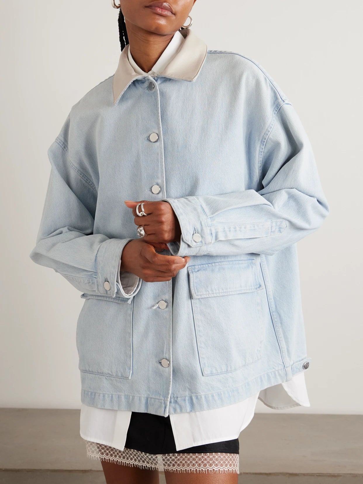 + Maria Mcmanus Oversized Leather-trimmed Denim Jacket