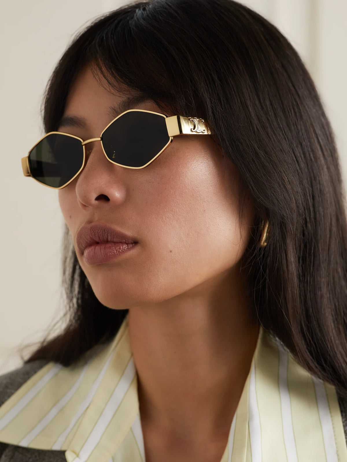 Image of Sunglasses. Product name - Triomphe Hexagon-frame Gold-tone Sunglasses in Multi colour by brand - CELINE Eyewear