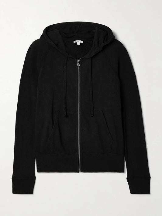 Image of Sleepwear & Loungewear. Product name - Vintage French Cotton-terry Hoodie in Black colour by brand - James Perse