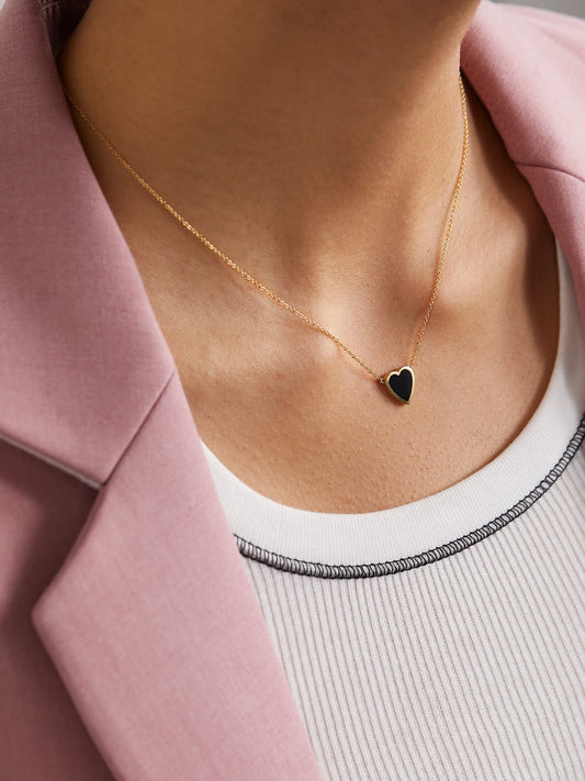 Image of Necklaces. Product name - Mini Heart 18-karat Gold Onyx Necklace in Black colour by brand - Jennifer Meyer