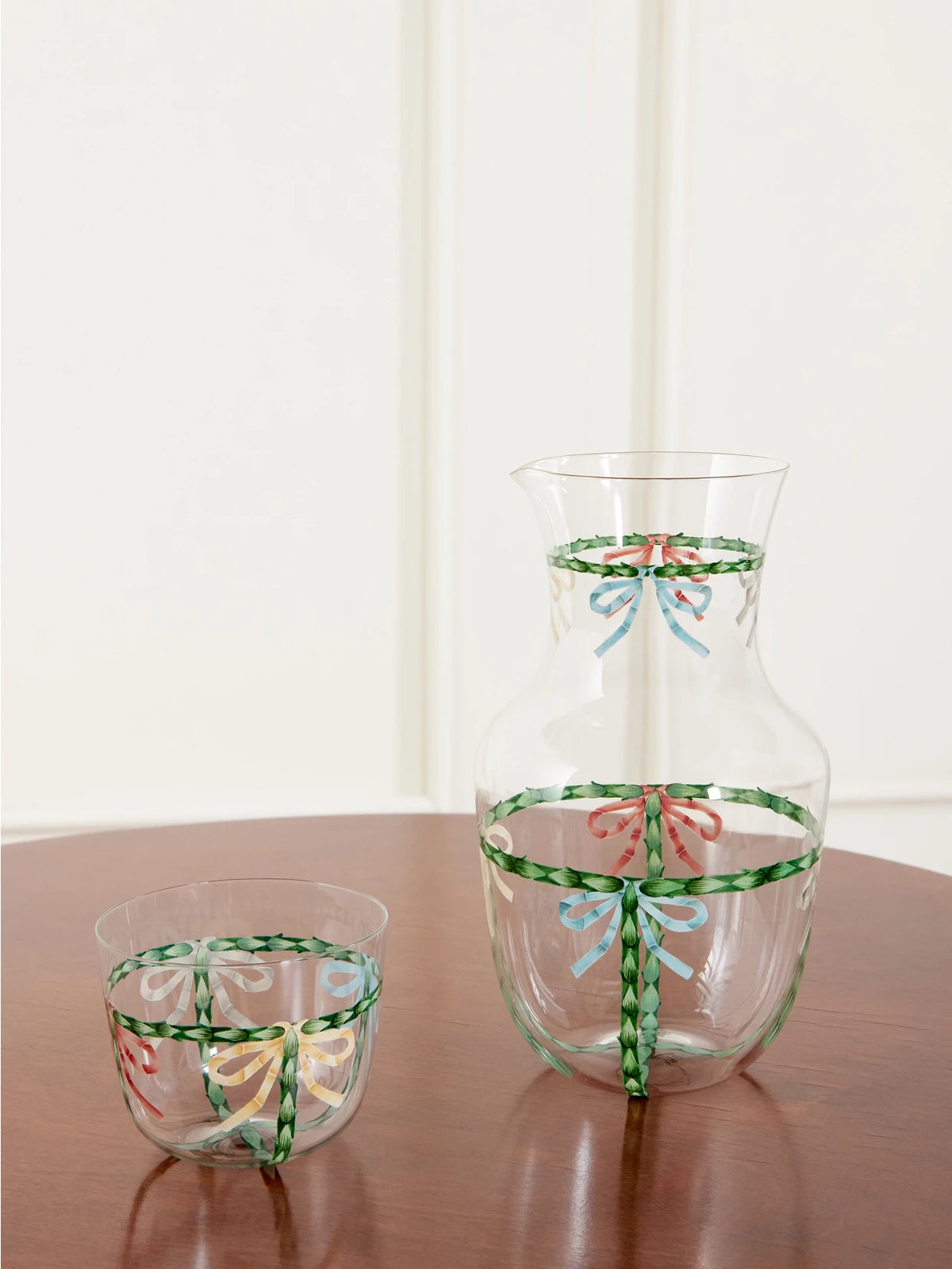 Image of Tableware. Product name - + Gohar World Alpha Bow Set Of Two Painted Crystal Glass Tumblers in Multi colour by brand - LOBMEYR
