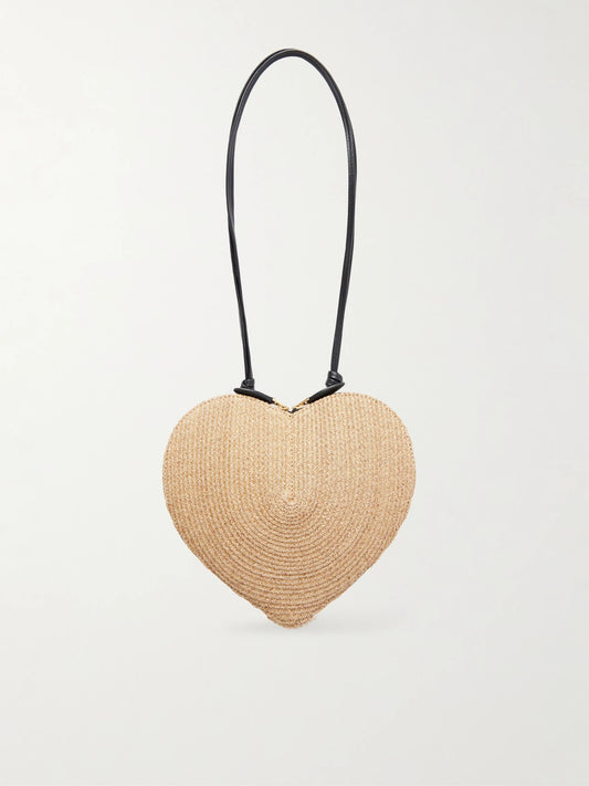Le Coeur Leather-trimmed Raffia Shoulder Bag