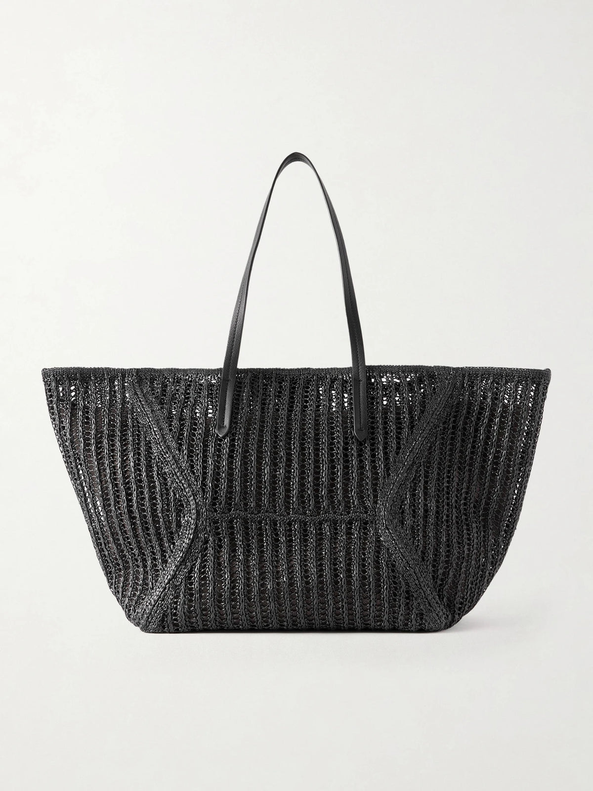 Leather-trimmed Woven Tote