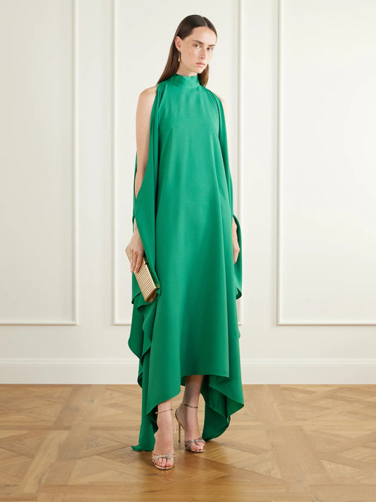 Image of Dresses. Product name - Draped Crepe Maxi Dress in Emerald colour by brand - Taller Marmo