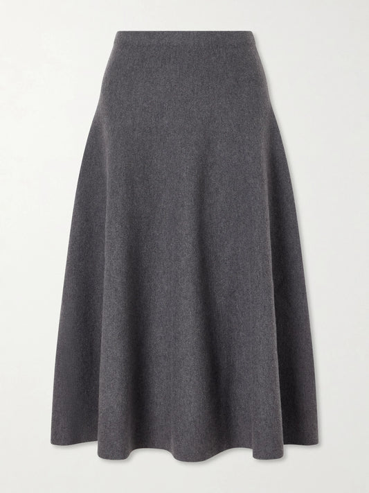 Image of a model wearing Skirts. Product name - The Miller Wool-felt Midi Skirt in Gray colour by brand - Brandon Maxwell