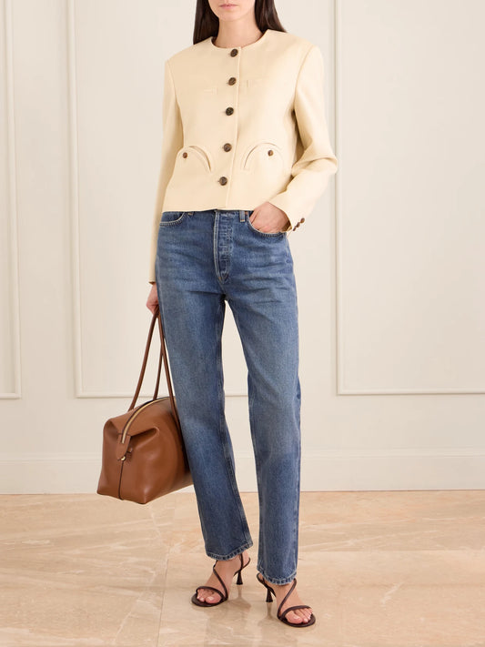 Image of Coats & Jackets. Product name - Danae Woven Jacket in Beige colour by brand - BLAZÉ Milano