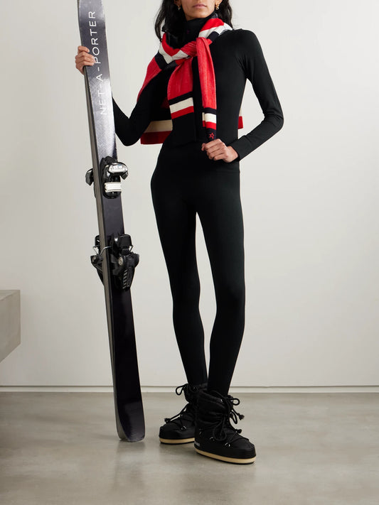Image of a model wearing Pants. Product name - Ribbed Thermal Modal-blend Leggings in Black colour by brand - Perfect Moment