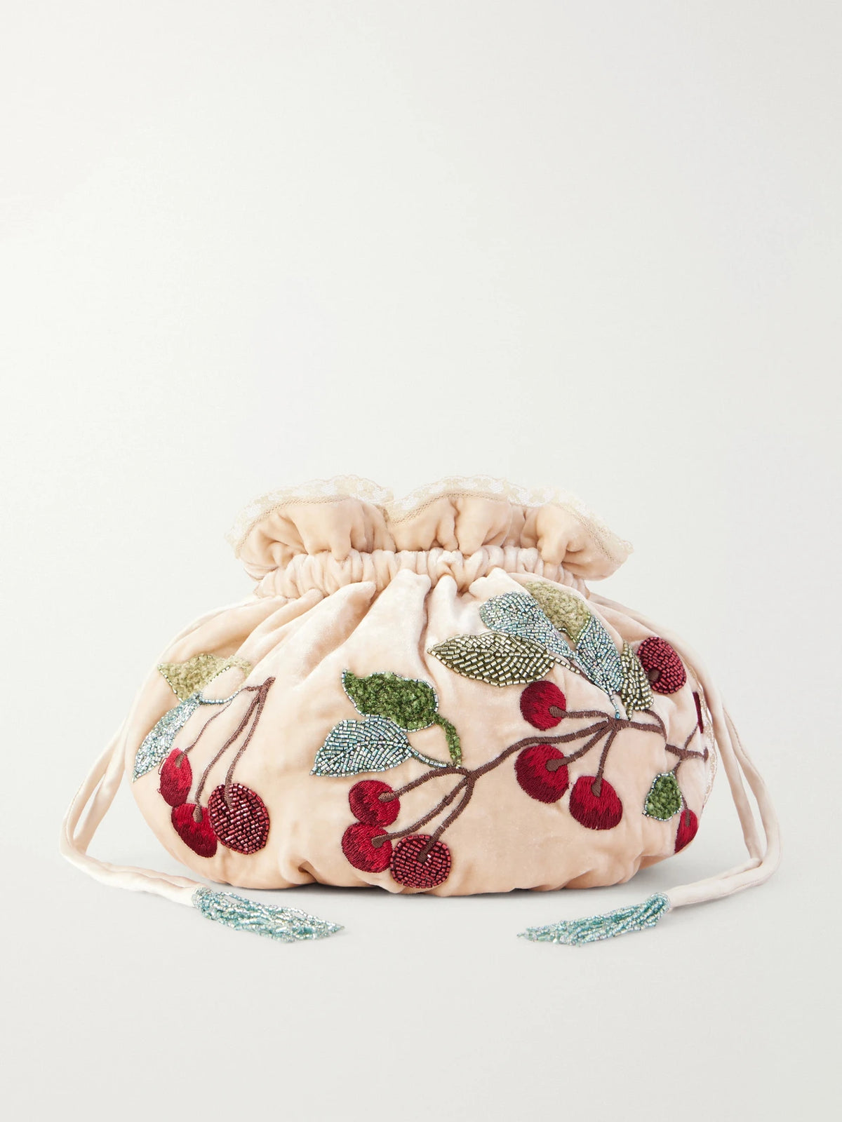 BERNADETTE Round Bag Bead-embellished Embroidered Lace-trimmed Velvet Clutch