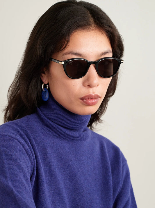 Image of Sunglasses. Product name - Godron De Cartier D-frame Acetate Sunglasses in Black colour by brand - Cartier Eyewear