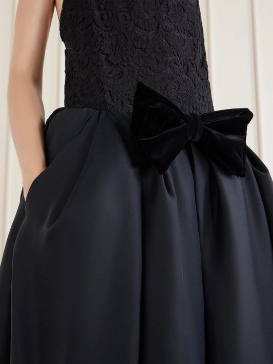 Image of Keychains. Product name - Enid Cotton-velvet Bow Brooch in Black colour by brand - KHAITE
