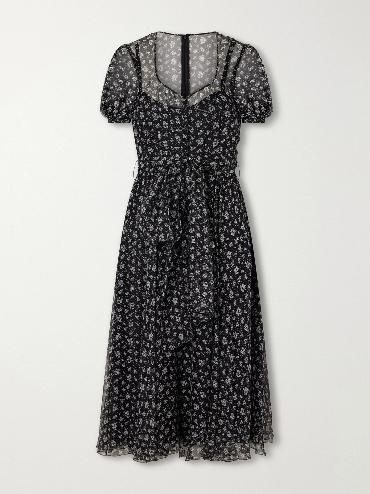 Dolce & Gabbana Tie-detailed Floral-print Silk-blend Georgette Midi Dress