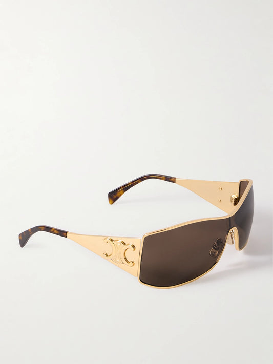 Rectangular-frame Gold-tone Sunglasses