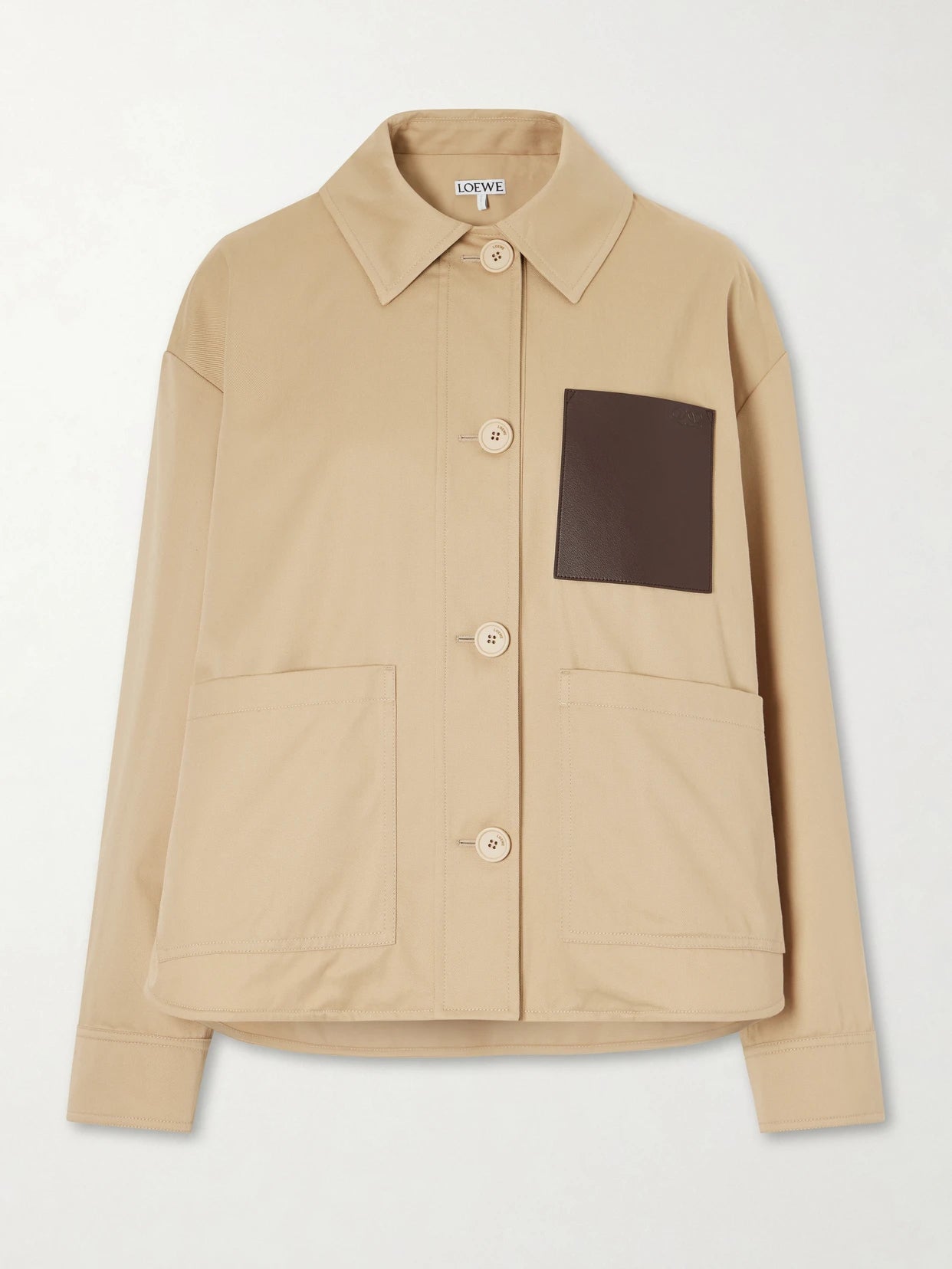 Anagram-embossed Leather-trimmed Cotton-gabardine Jacket